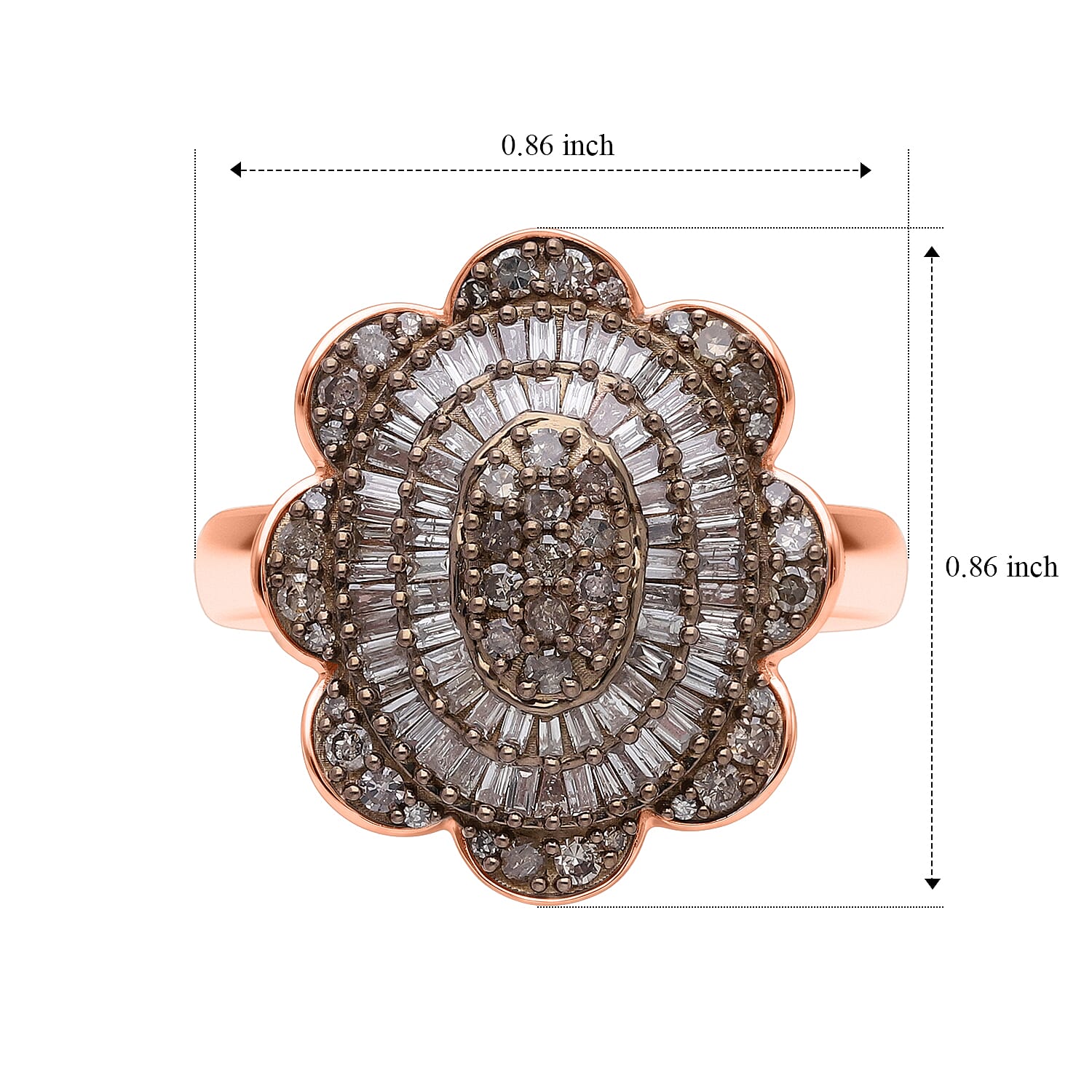 D'Joy Natural Champagne Diamond 1.00 ctw Bloom Ring in 18K Vermeil Rose Gold Over Sterling Silver (Size 6.0)