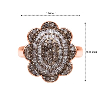 D'Joy Natural Champagne Diamond 1.00 ctw Bloom Ring in 18K Vermeil Rose Gold Over Sterling Silver (Size 6.0)