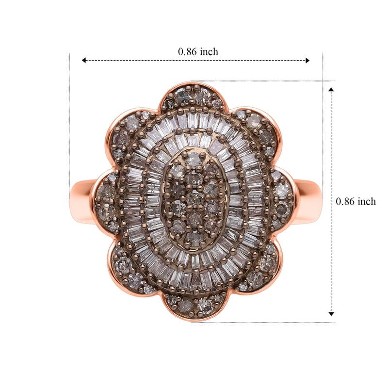 D'Joy Natural Champagne Diamond 1.00 ctw Bloom Ring in 18K Vermeil Rose Gold Over Sterling Silver (Size 6.0)
