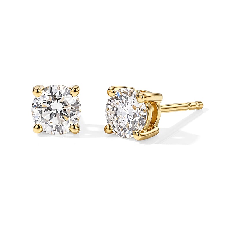 IGI Certified Luxuriant Lab Grown Diamond E-F VS 1.00 ctw Stud Earrings in 18K Vermeil Yellow Gold Over Sterling Silver