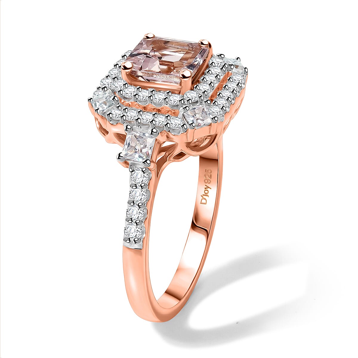 Certified and Appraised D'Joy Premium Pink Morganite and Moissanite 1.80 ctw Ring in 18K Vermeil Rose Gold Over Sterling Silver (Size 10.0)