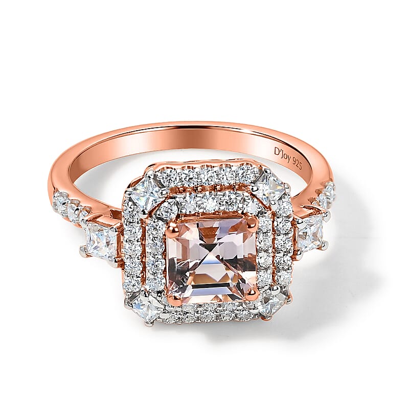 Certified and Appraised D'Joy Premium Pink Morganite and Moissanite 1.80 ctw Ring in 18K Vermeil Rose Gold Over Sterling Silver (Size 9.0)