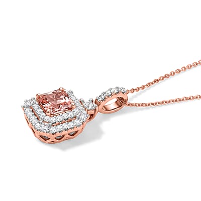 D'Joy Pink Morganite ,  Moissanite  Main Stone With Side Stone Pendant in 18K RG VermeilSterling Silver 1.54 ctw