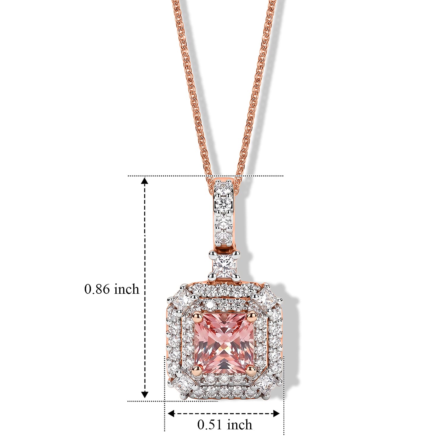 D'Joy Pink Morganite ,  Moissanite  Main Stone With Side Stone Pendant in 18K RG VermeilSterling Silver 1.54 ctw
