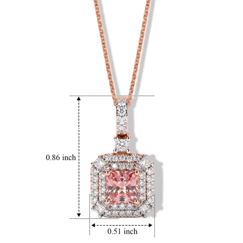 D'Joy Pink Morganite ,  Moissanite  Main Stone With Side Stone Pendant in 18K RG VermeilSterling Silver 1.54 ctw
