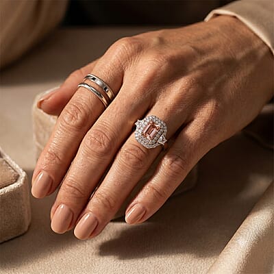 Certified and Appraised D'Joy Premium Pink Morganite and Moissanite 1.65 ctw Ring in 18K Vermeil Rose Gold Over Sterling Silver (Size 6.0)