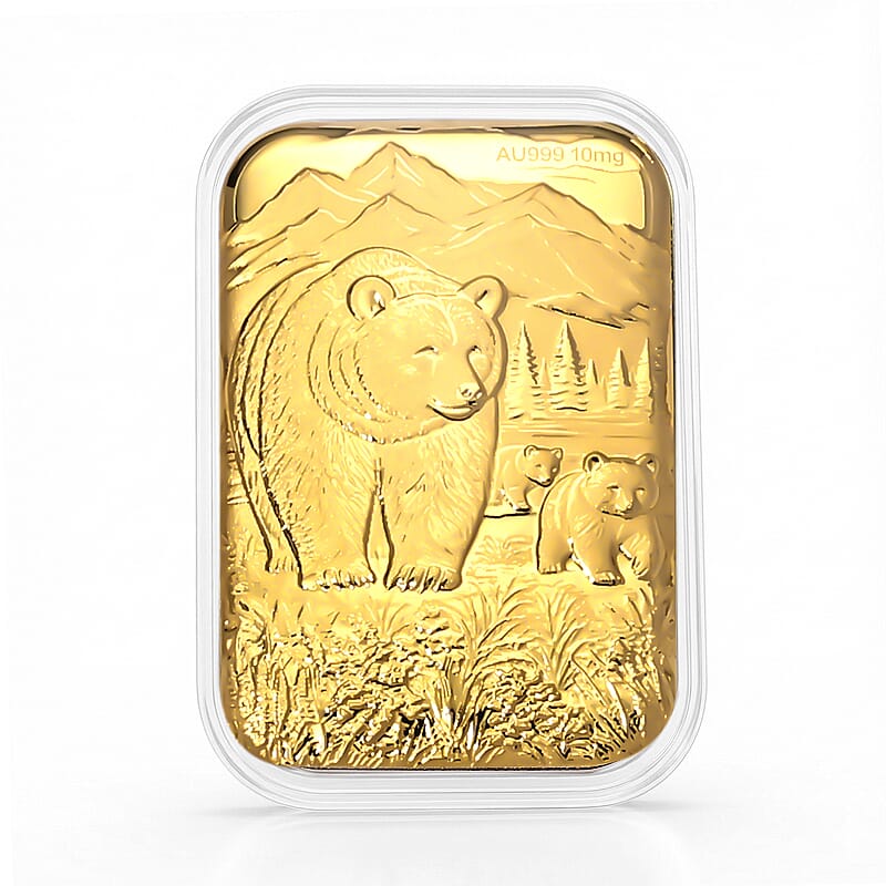 24K Gold Mother Bear with Two Cubs Emboss Sheet (31x45.5mm) 10mg