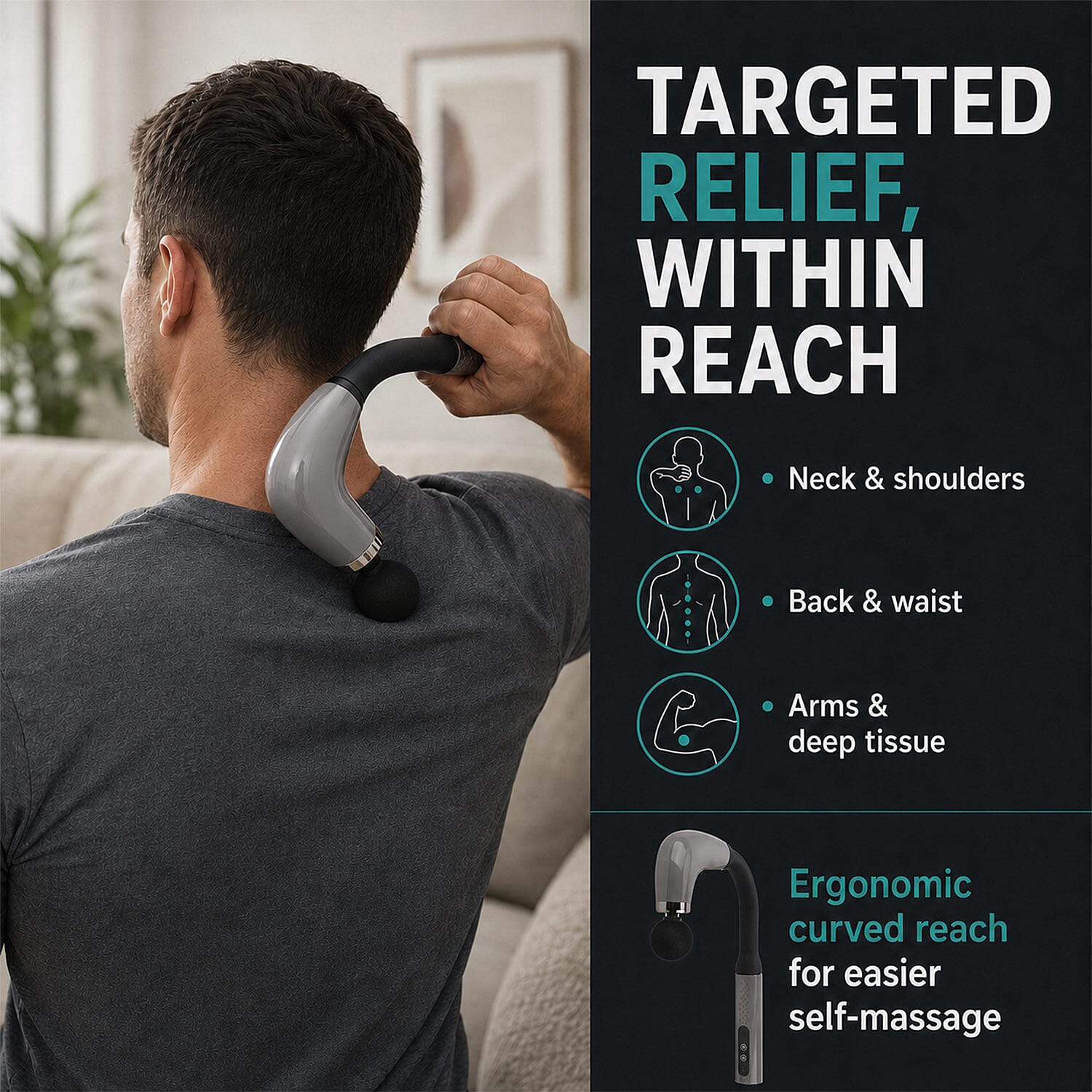 Livmore Silver Curved Hook Fascia Gun Massager Set