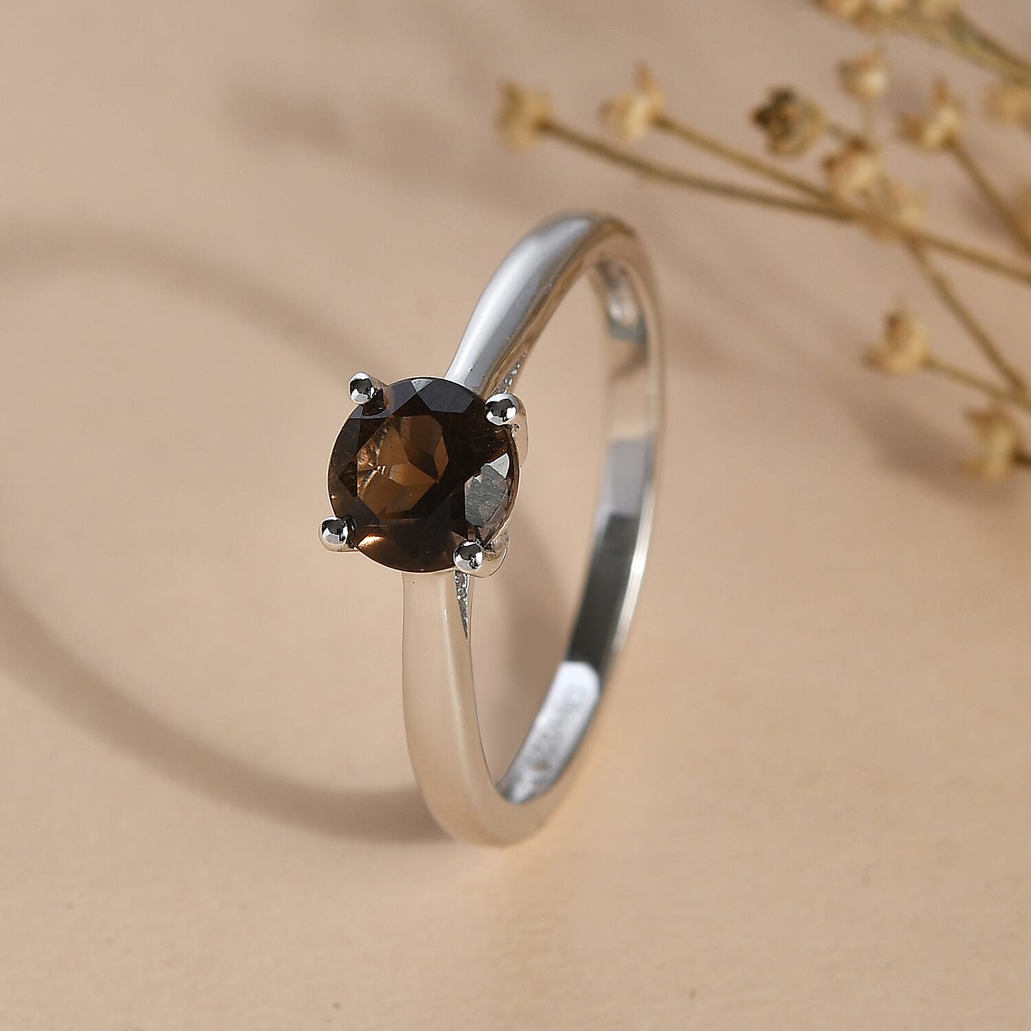 Smoky Quartz 0.70 ctw Ring in Platinum Over Sterling Silver (Size 7.5)