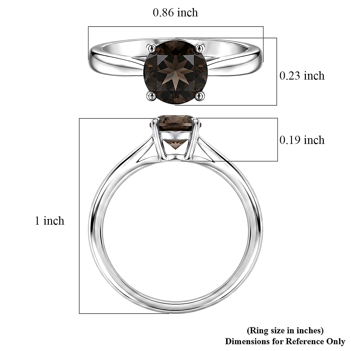 Smoky Quartz 0.70 ctw Ring in Platinum Over Sterling Silver (Size 7.5)