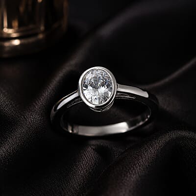 J Francis Embellished with Zirconia by Swarovski 1.80 ctw Ring in Platinum Over Sterling Silver (Size 6.5)