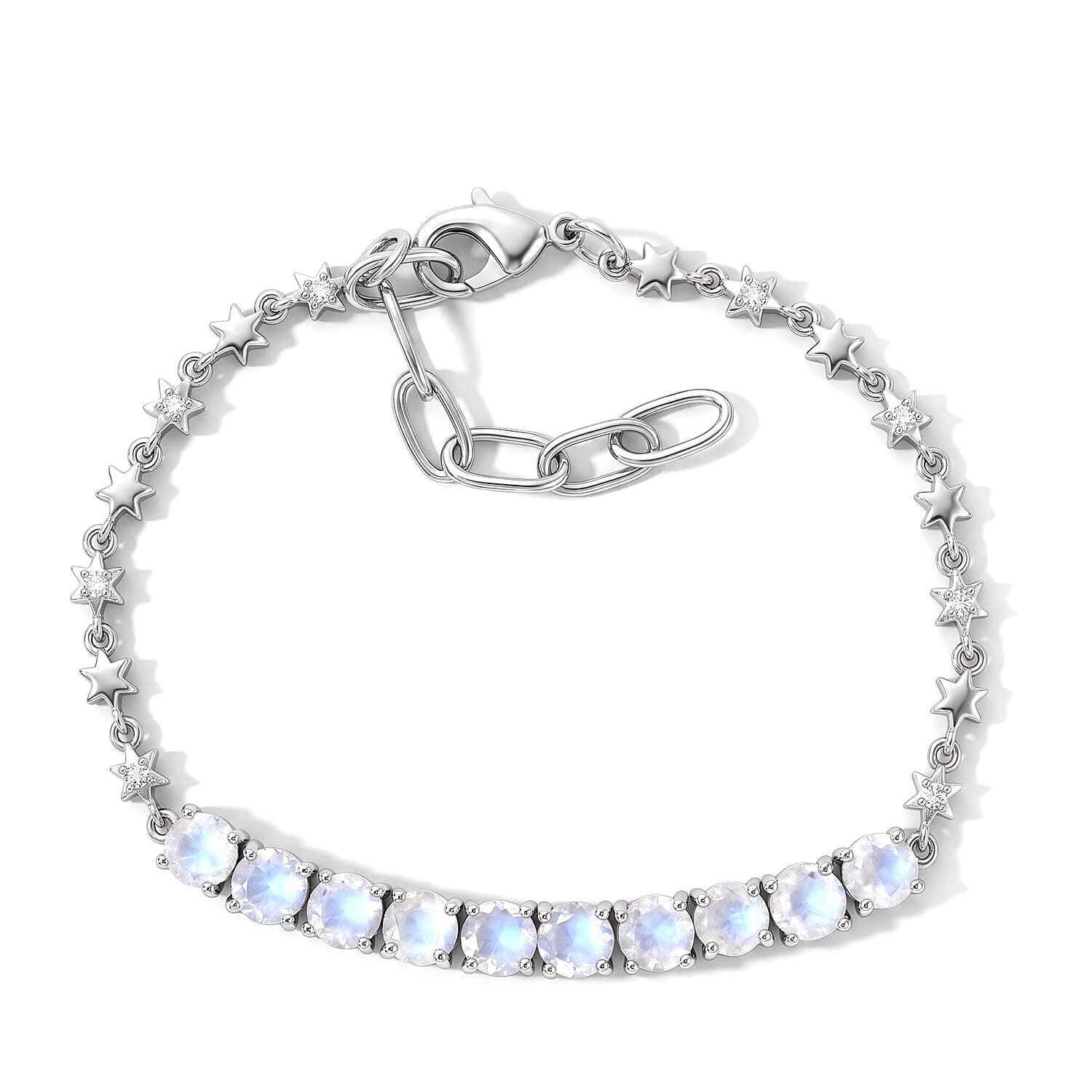EverTrue Premium Rainbow Moonstone and White Zircon 5.00 ctw Bracelet in Platinum Bond (6.50 In)
