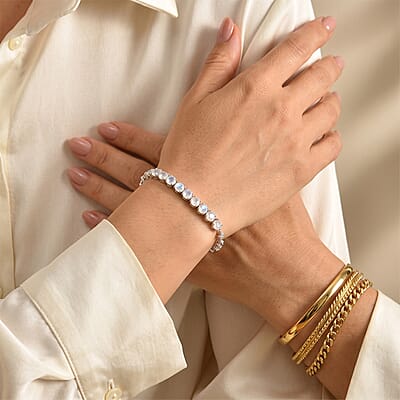 EverTrue Premium Rainbow Moonstone and White Zircon 5.00 ctw Bracelet in Platinum Bond (6.50 In)