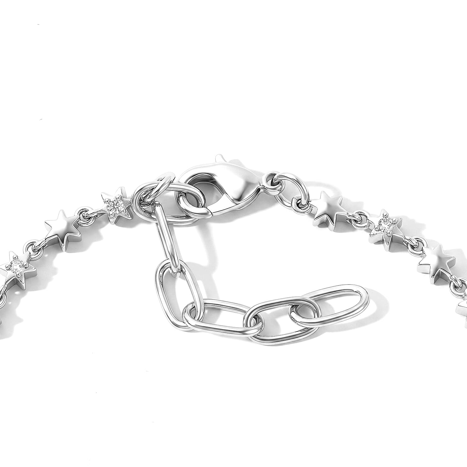 EverTrue Premium Rainbow Moonstone and White Zircon 5.00 ctw Bracelet in Platinum Bond (6.50 In)