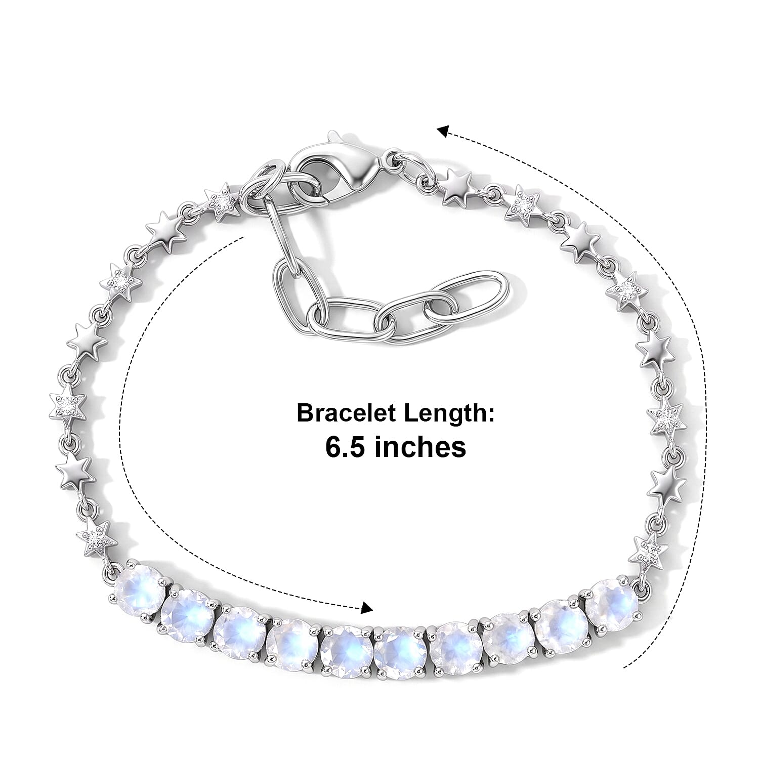 EverTrue Premium Rainbow Moonstone and White Zircon 5.00 ctw Bracelet in Platinum Bond (6.50 In)