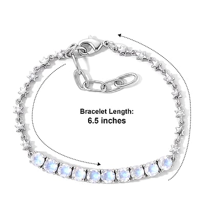 EverTrue Premium Rainbow Moonstone and White Zircon 5.00 ctw Bracelet in Platinum Bond (6.50 In)