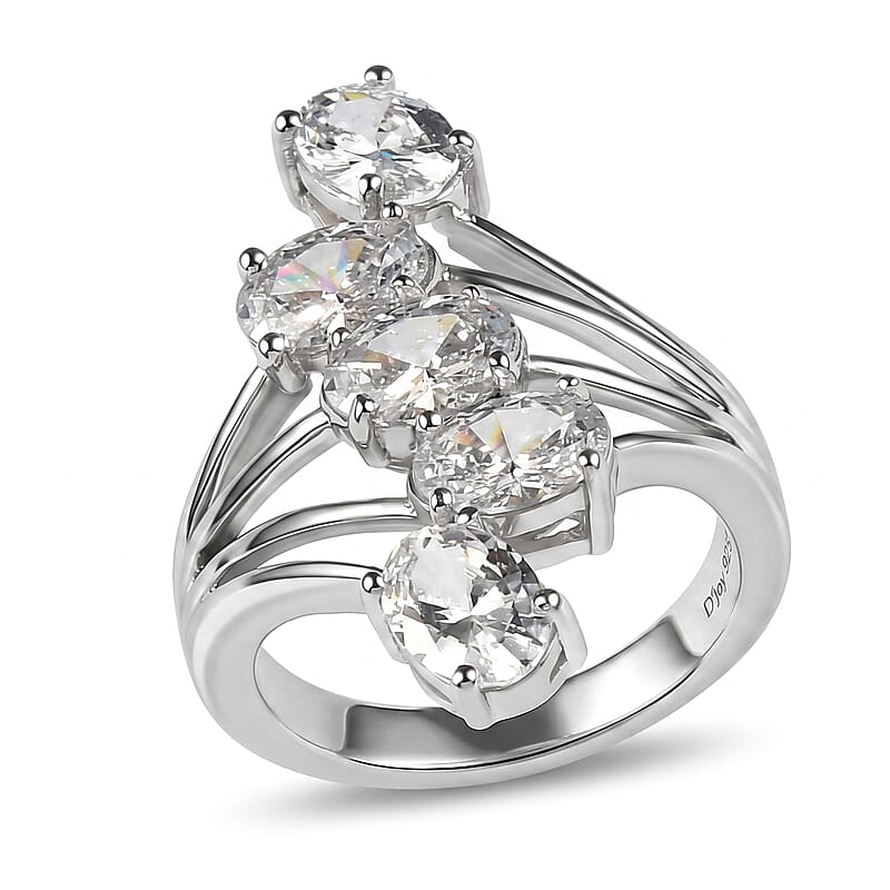 J Francis Embellished with Zirconia by Swarovski 5.35 ctw Ring in Platinum Over Sterling Silver (Size 7.0)