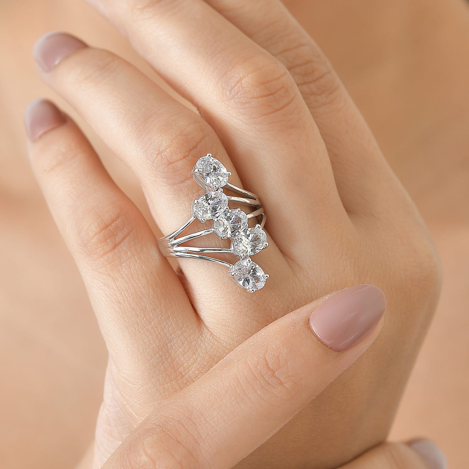 J Francis Embellished with Zirconia by Swarovski 5.35 ctw Ring in Platinum Over Sterling Silver (Size 7.0)