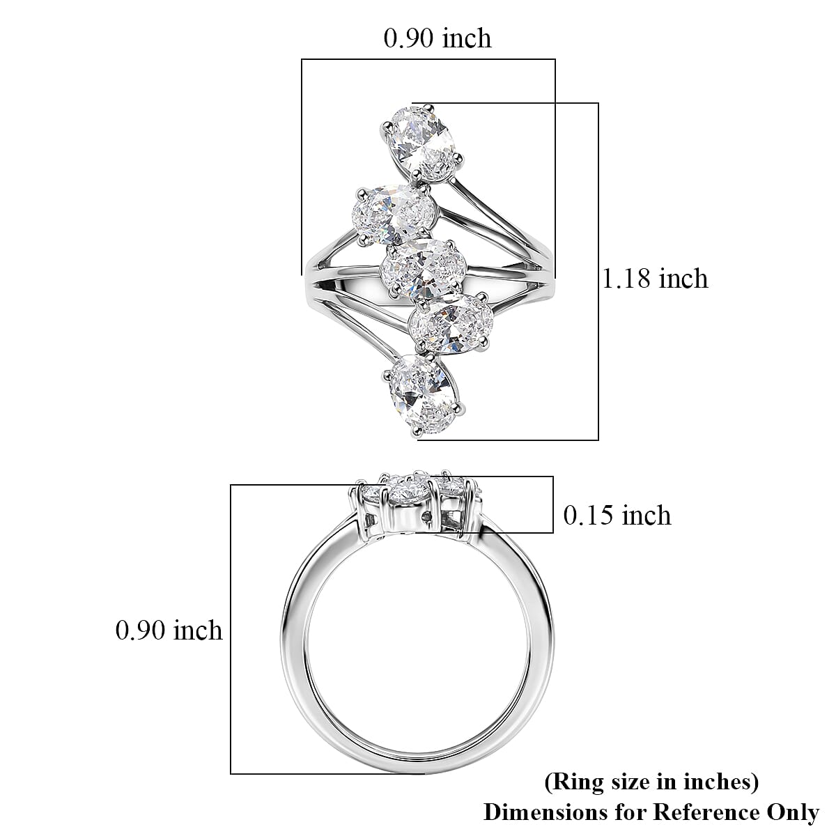 J Francis Embellished with Zirconia by Swarovski 5.35 ctw Ring in Platinum Over Sterling Silver (Size 7.0)
