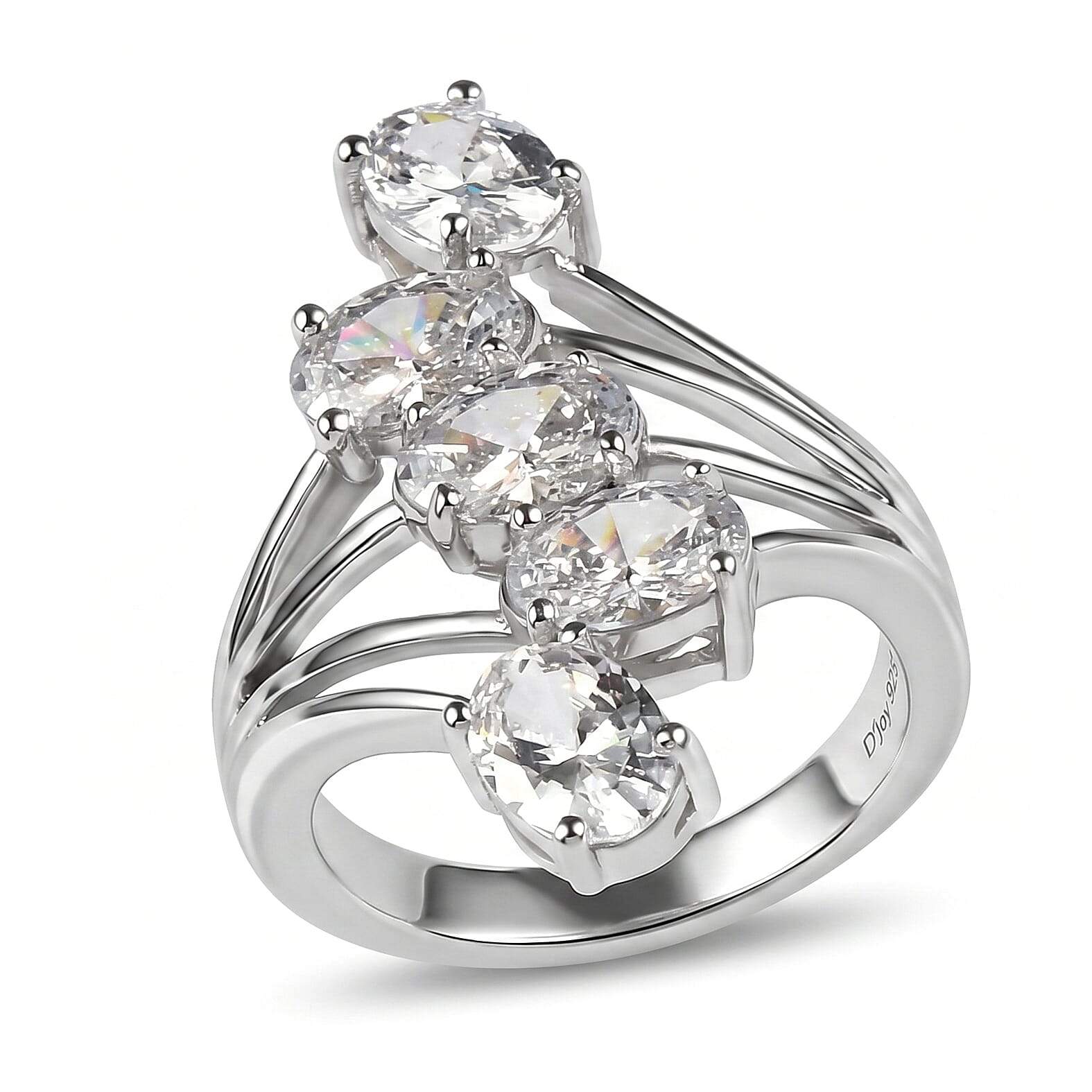 J Francis Embellished with Zirconia by Swarovski 5.35 ctw Ring in Platinum Over Sterling Silver (Size 8.5)