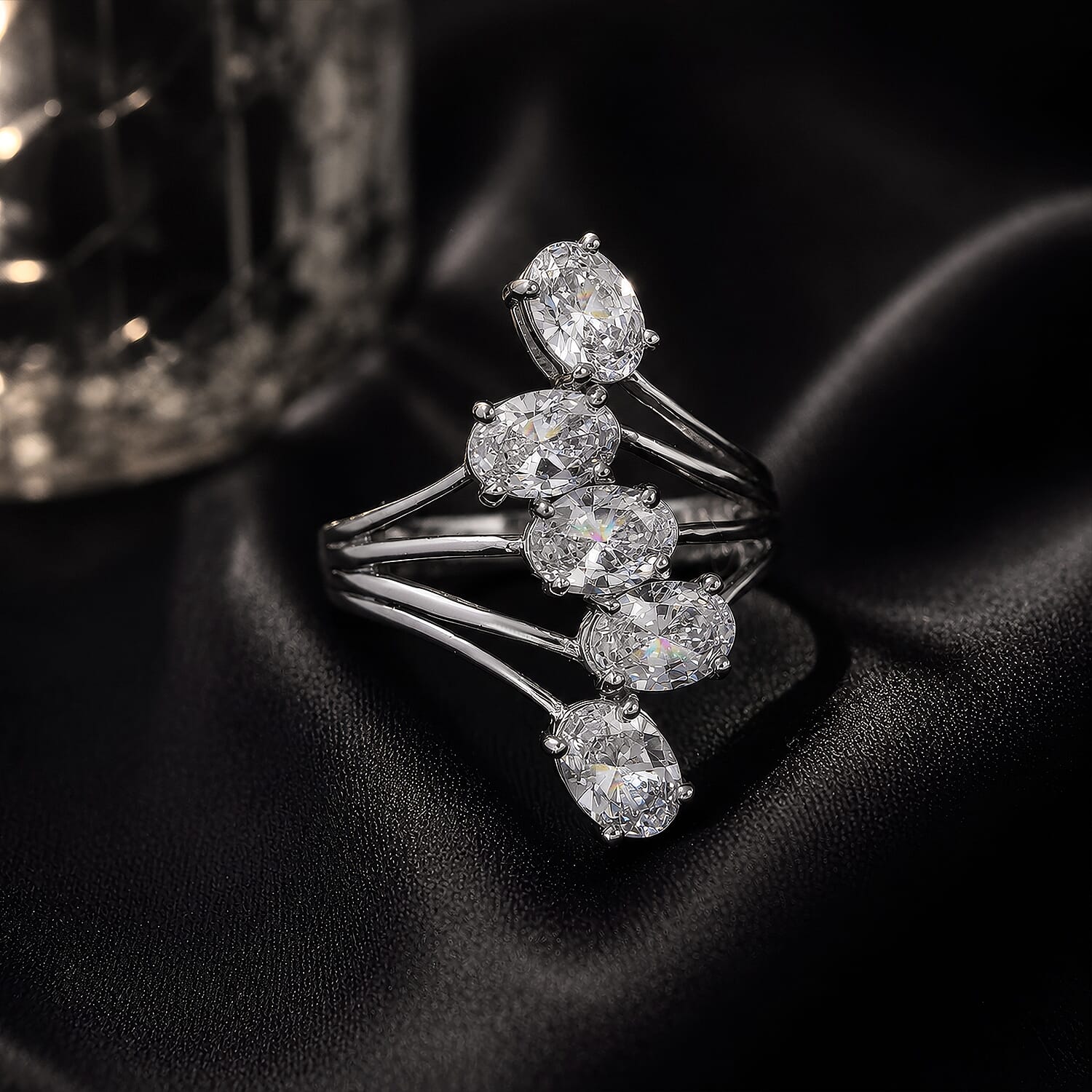 J Francis Embellished with Zirconia by Swarovski 5.35 ctw Ring in Platinum Over Sterling Silver (Size 8.5)