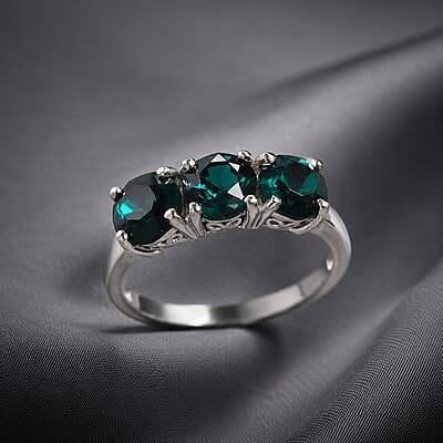 Emerald Swarovski Crystal Ring in Platinum Over Sterling Silver (Size 6.5)