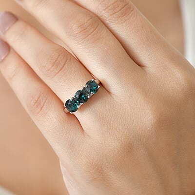 Emerald Swarovski Crystal Ring in Platinum Over Sterling Silver (Size 6.5)