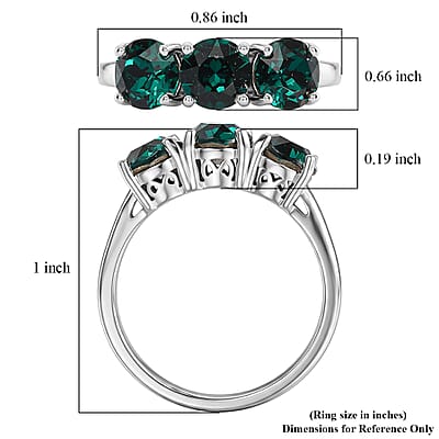 Emerald Swarovski Crystal Ring in Platinum Over Sterling Silver (Size 6.5)