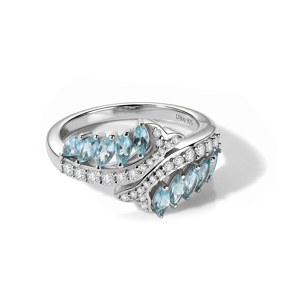 D'Joy Premium Betroka Blue Apatite, Moissanite Ring in Rhodium Over Sterling Silver (Size 5.0) 1.20 ctw