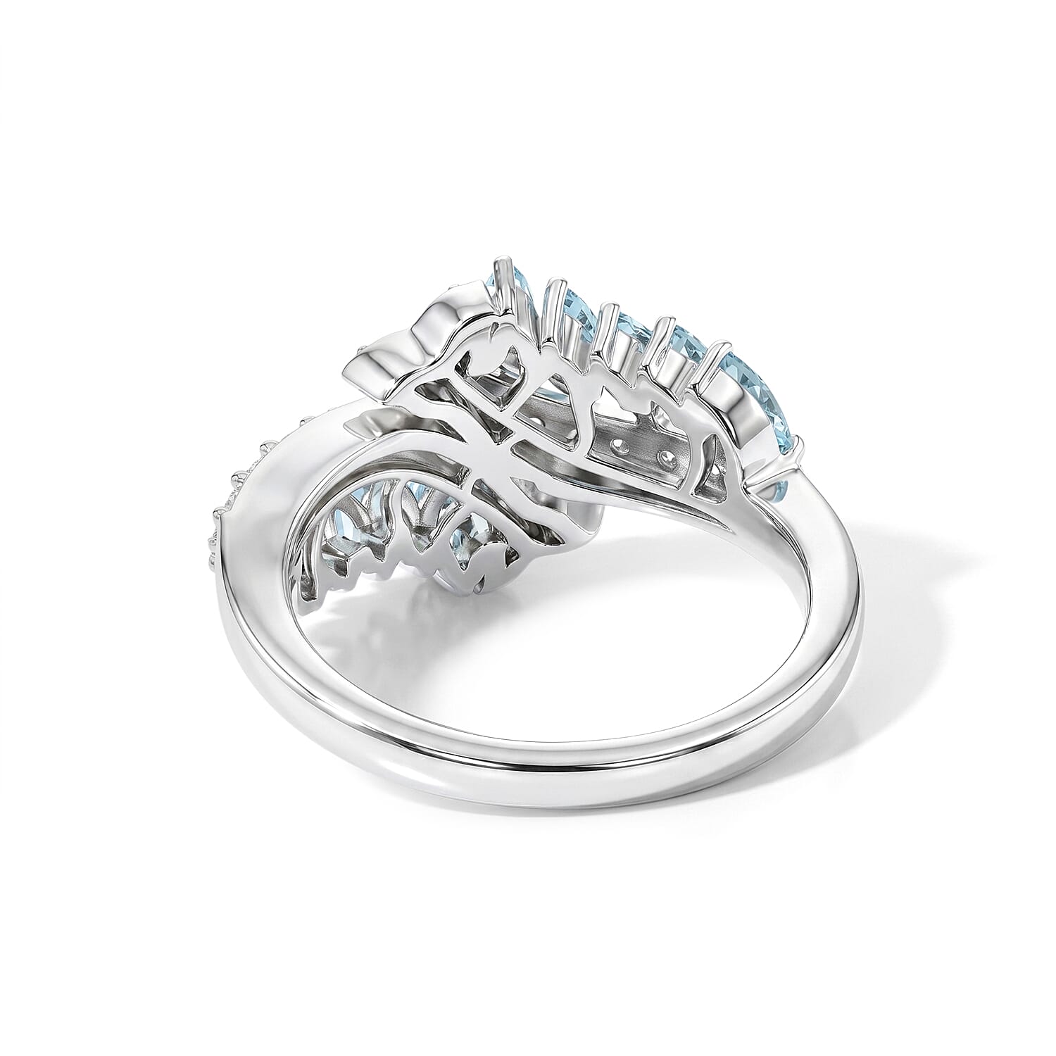 D'Joy Premium Betroka Blue Apatite, Moissanite Ring in Rhodium Over Sterling Silver (Size 5.0) 1.20 ctw