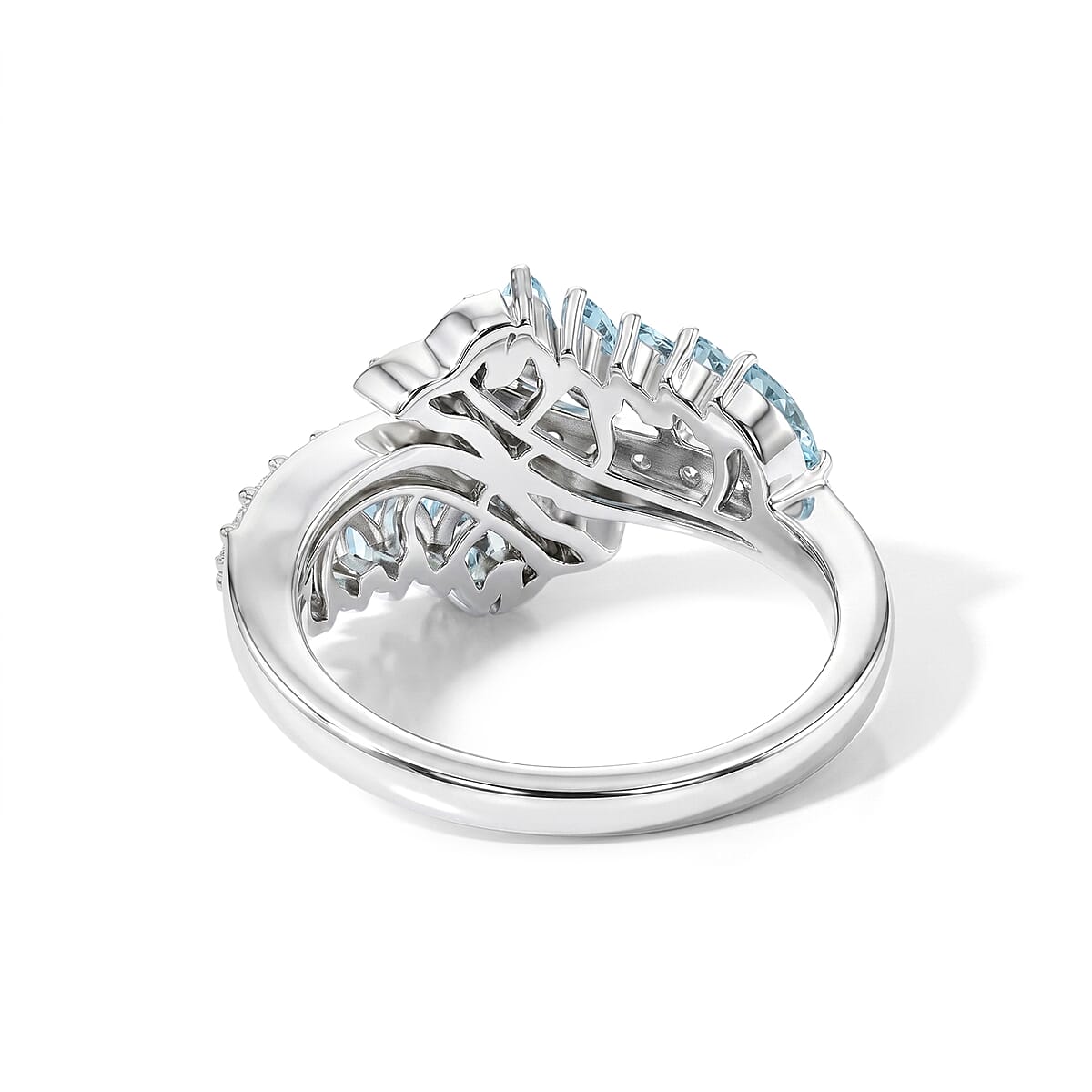 D'Joy Premium Betroka Blue Apatite and Moissanite 1.20 ctw Fishtail Ring in Rhodium Over Sterling Silver (Size 5.0) (Ships in 10-12 Days) image number 4