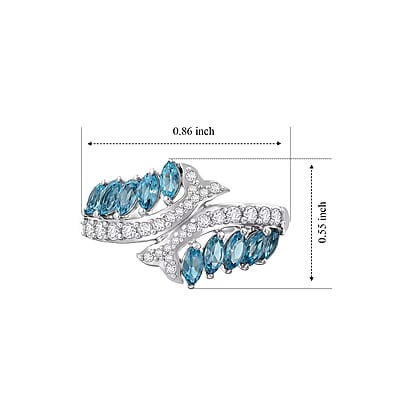 D'Joy Premium Betroka Blue Apatite and Moissanite 1.20 ctw Fishtail Ring in Rhodium Over Sterling Silver (Size 5.0) (Ships in 10-12 Days)
