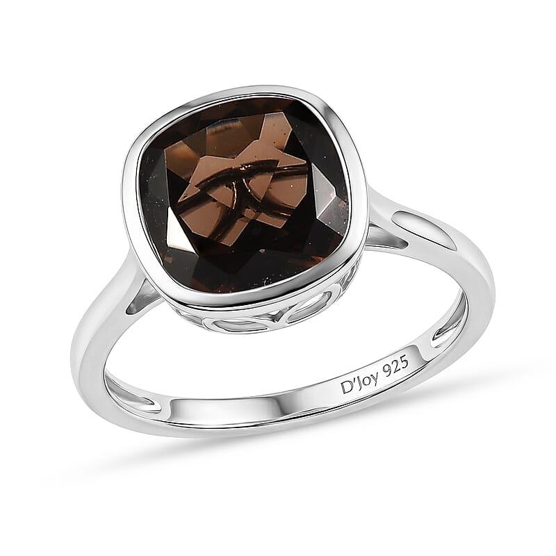 Smoky Quartz 4.10 ctw Ring in Platinum Over Sterling Silver (Size 5.0)