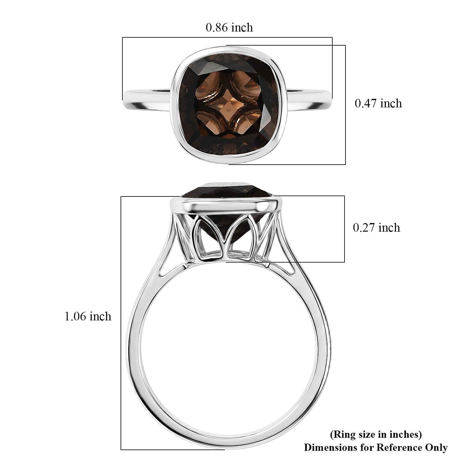 Smoky Quartz 4.10 ctw Ring in Platinum Over Sterling Silver (Size 5.0)