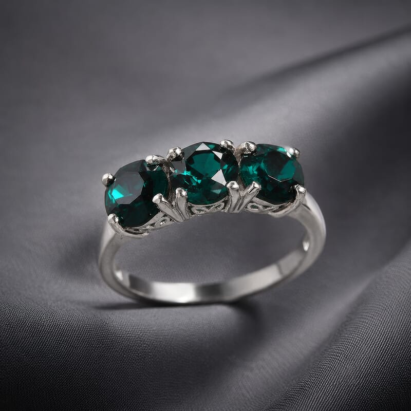Emerald Swarovski Crystal Ring in Platinum Over Sterling Silver (Size 5.5)