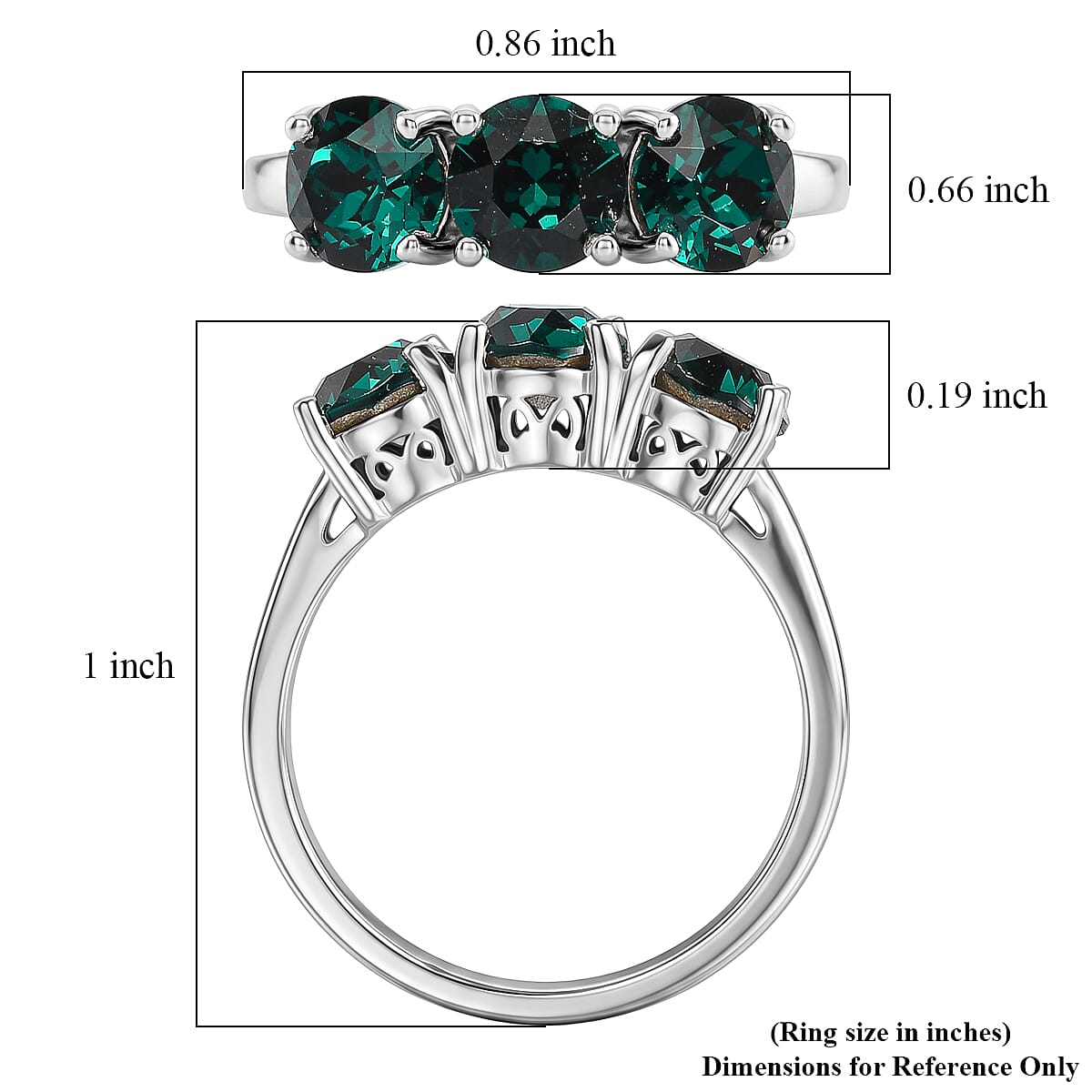 Emerald Swarovski Crystal Ring in Platinum Over Sterling Silver (Size 5.5)