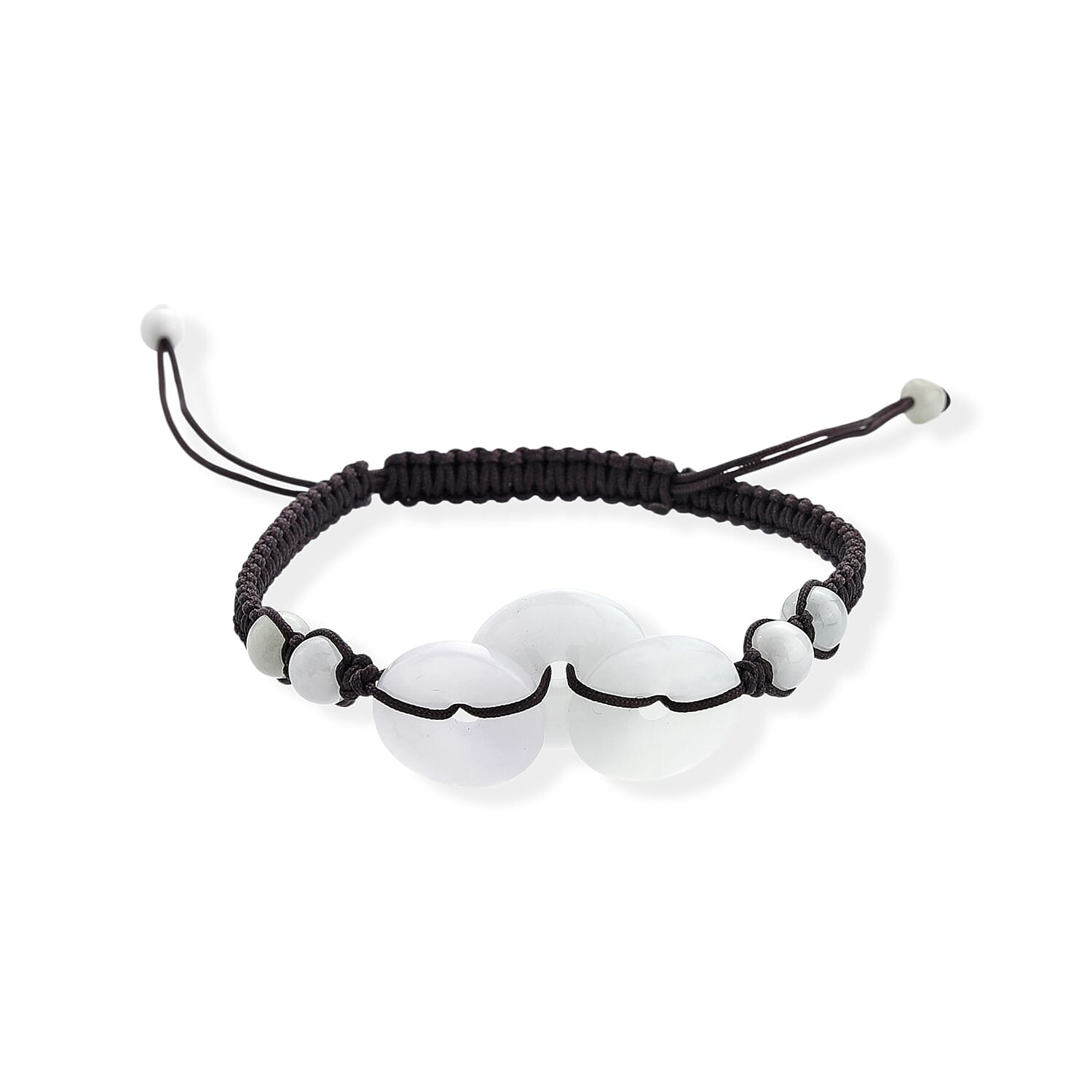 Natural Jade 25.00 ctw Beaded and Disc Adjustable Bracelet in Silvertone