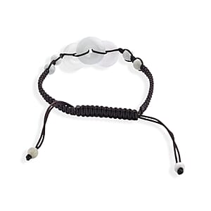 Natural Jade 25.00 ctw Beaded Stretch Bracelet in Silvertone