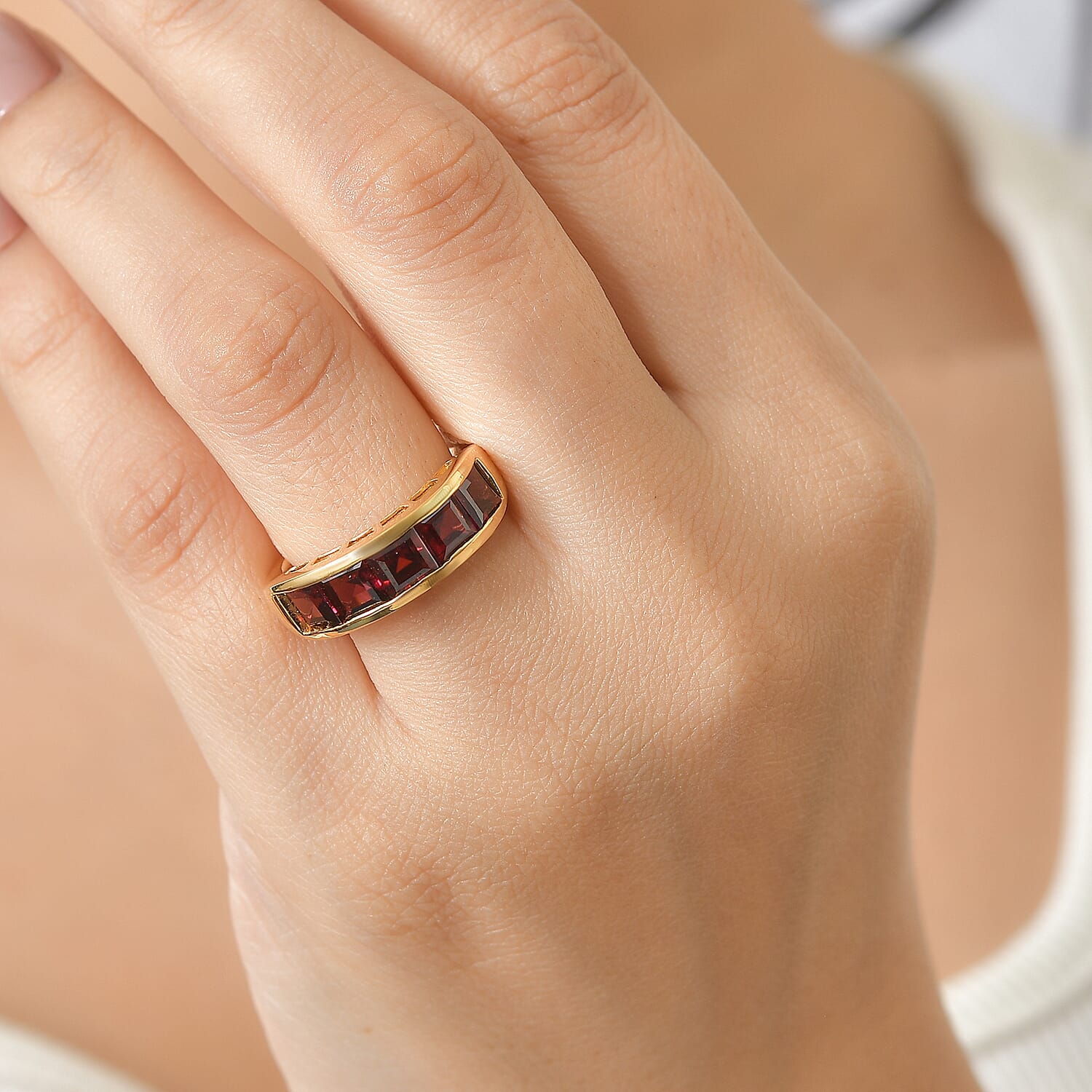 Orissa Rhodolite Garnet 3.85 ctw Ring in 18K YG Plated Sterling Silver (Size 7.0)