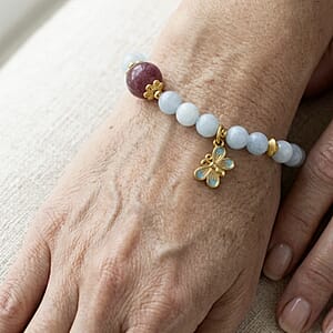 Aquamarine 40.00 ctw Beaded Stretch Bracelet in Goldtone (6-6.5In)