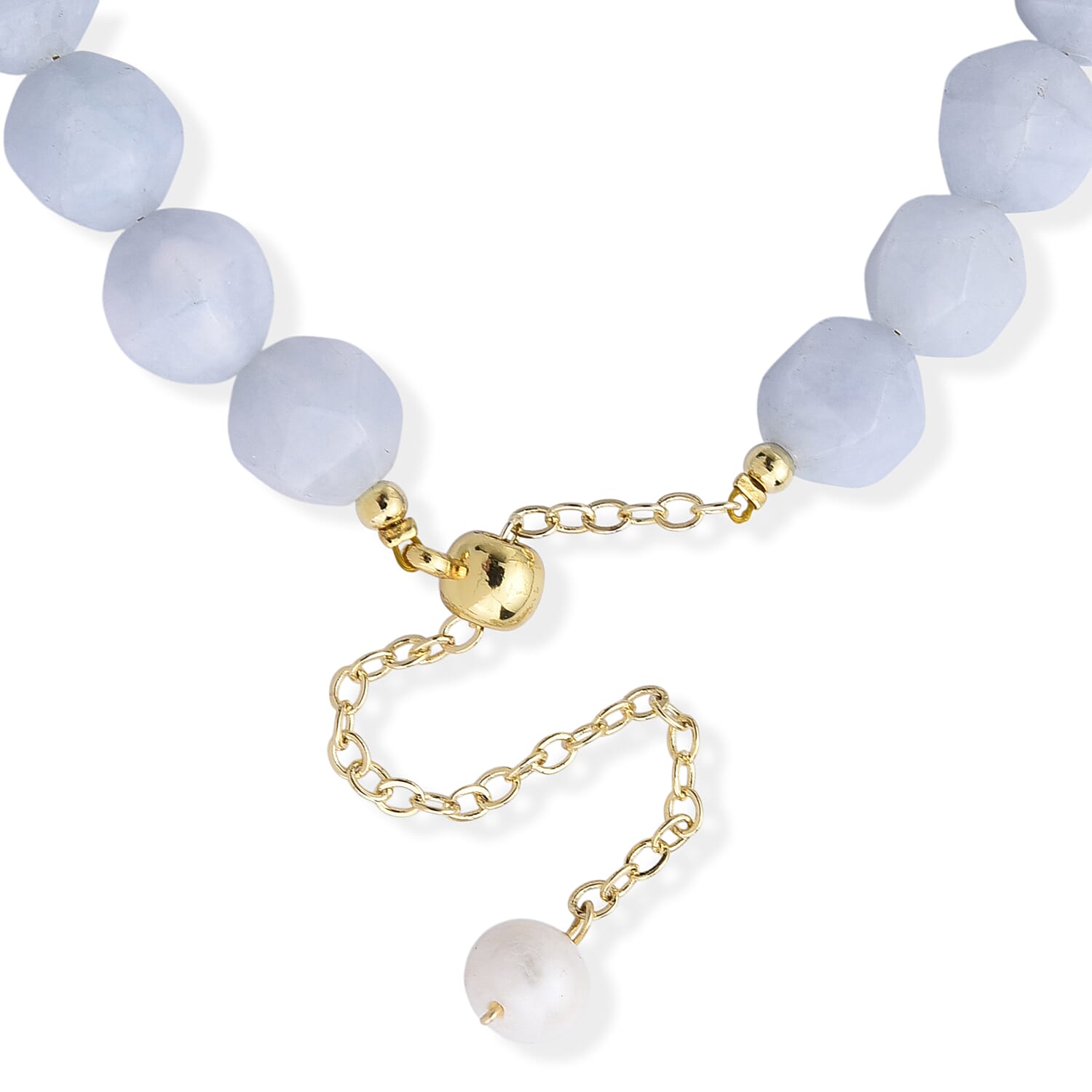 Aquamarine Beaded and Freshwater Pearl 35.00 ctw Stretch Bracelet in Goldtone (6-6.5In)