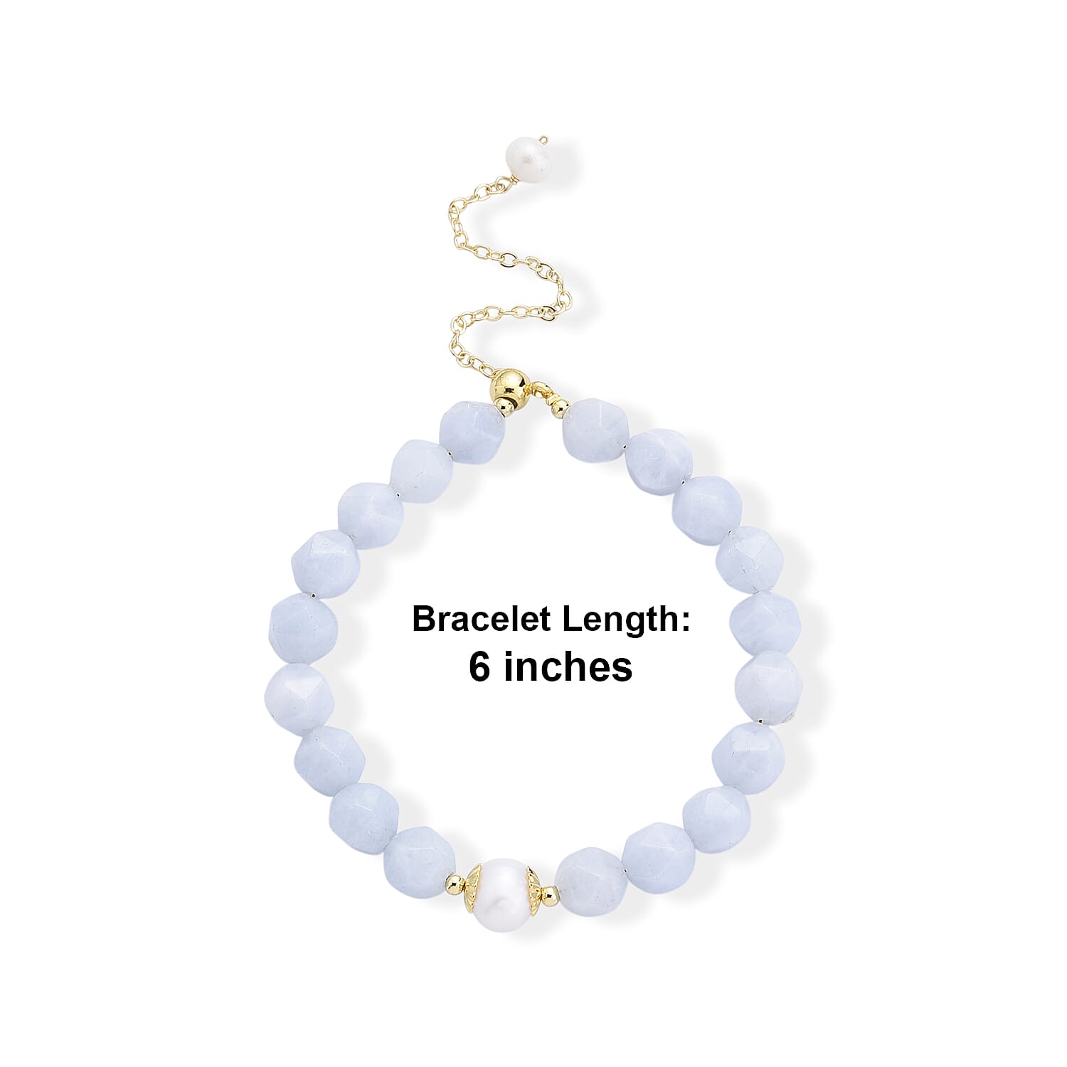 Aquamarine Beaded and Freshwater Pearl 35.00 ctw Stretch Bracelet in Goldtone (6-6.5In)
