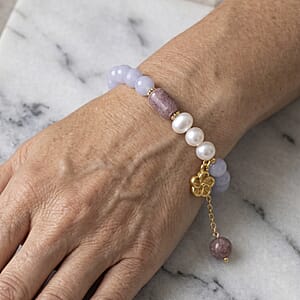 Aquamarine 40.00 ctw Beaded Stretch Bracelet in Goldtone (6-6.5In)