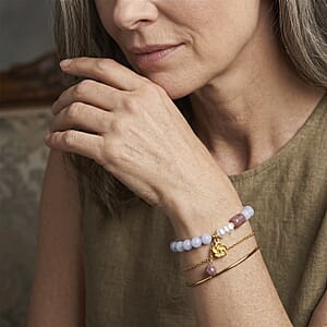 Aquamarine 40.00 ctw Beaded Stretch Bracelet in Goldtone (6-6.5In)