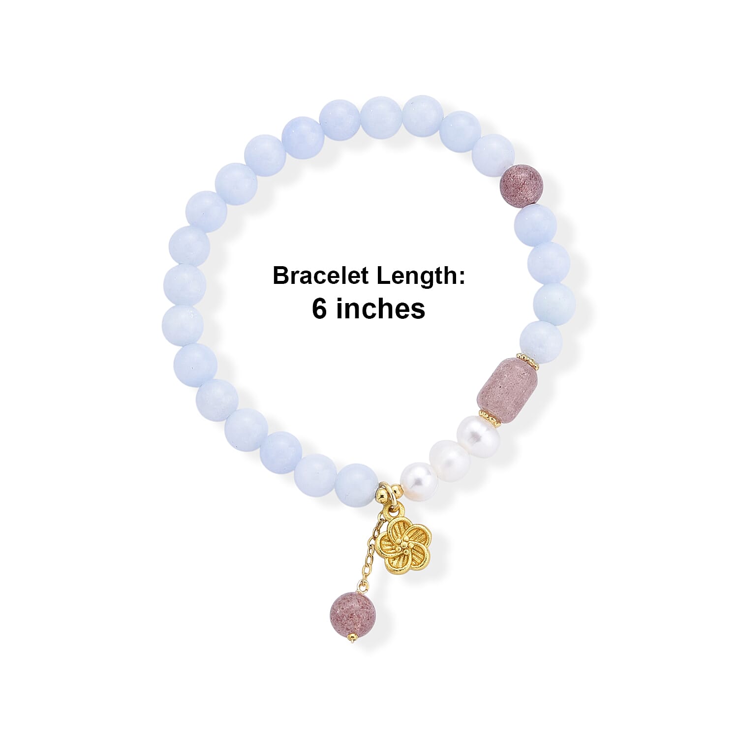 Aquamarine and Multi Gemstone 40.00 ctw Beaded Stretch Bracelet with Flower Charm in Goldtone (6-6.5In)