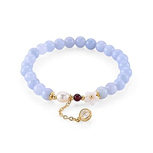 Aquamarine 40.00 ctw Beaded Stretch Bracelet in Silvertone (6-6.5In)