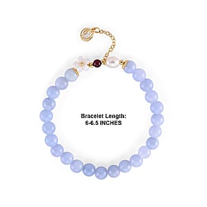 Aquamarine 40.00 ctw Beaded Stretch Bracelet in Silvertone (6-6.5In)