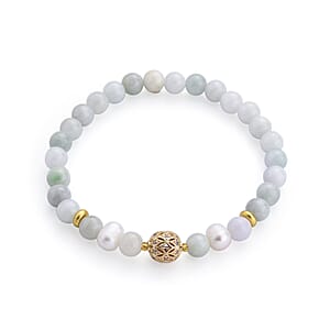 Nephrite Jade 36.00 ctw Beaded Stretch Bracelet in Goldtone (6-6.5In)