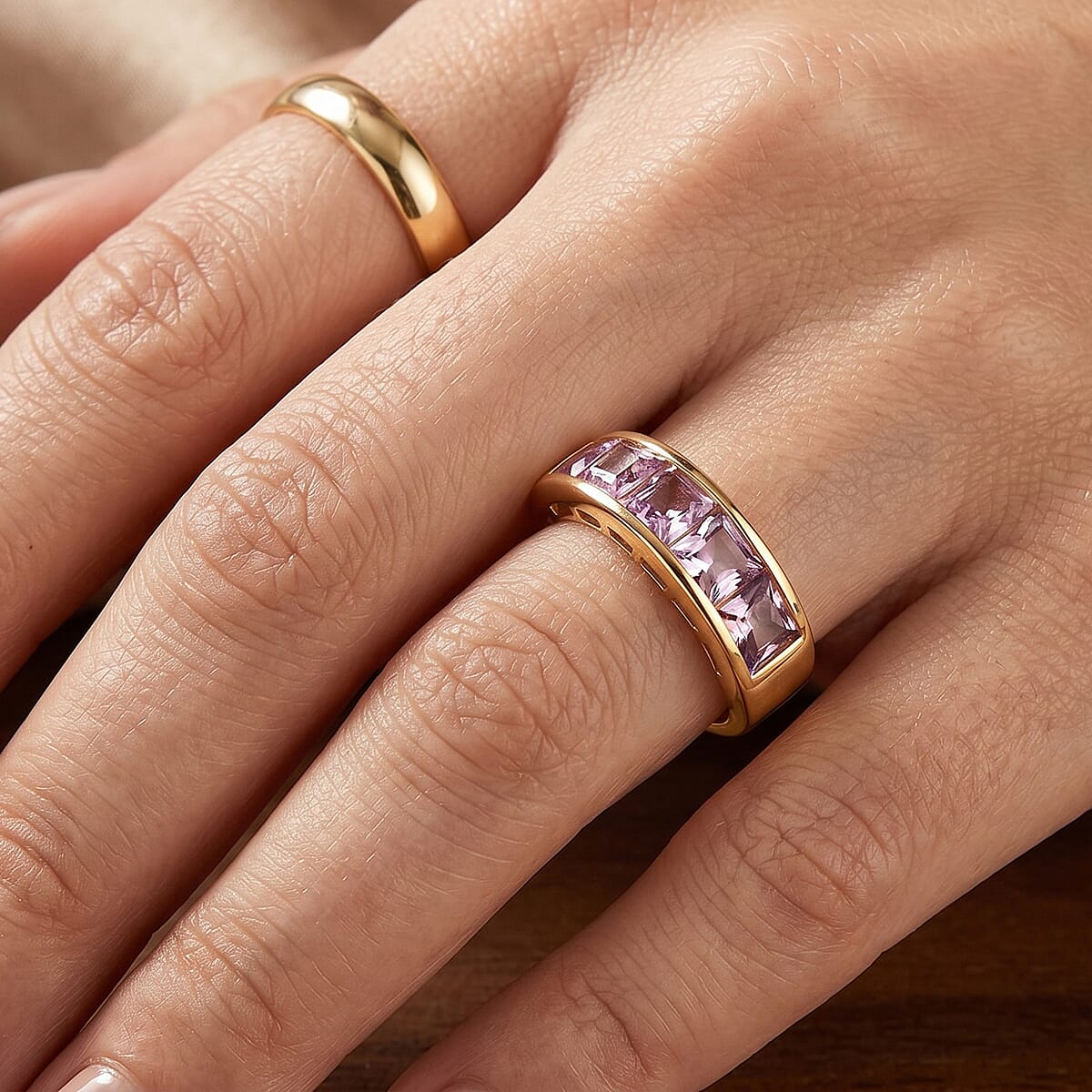 Rose De France Amethyst 3.85 ctw Ring in 18K YG Plated Sterling Silver (Size 6.5) image number 2