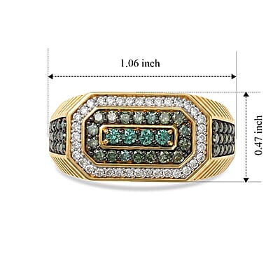 Luxuriant Lab Grown Green Diamond IR and Lab Grown Diamond SI 0.90 ctw Men's Ring in 18K Vermeil Yellow Gold Over Sterling Silver (Size 10.0)